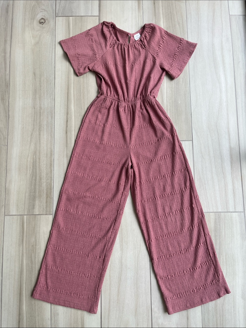 Zara Girls Dusty Rose Textured Wide-Leg Jumpsuit